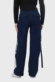 Jeans Mujer Amarras Calce Cargo Azul