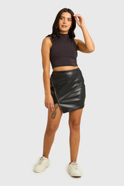 Falda Mujer Efecto Cuero Negro