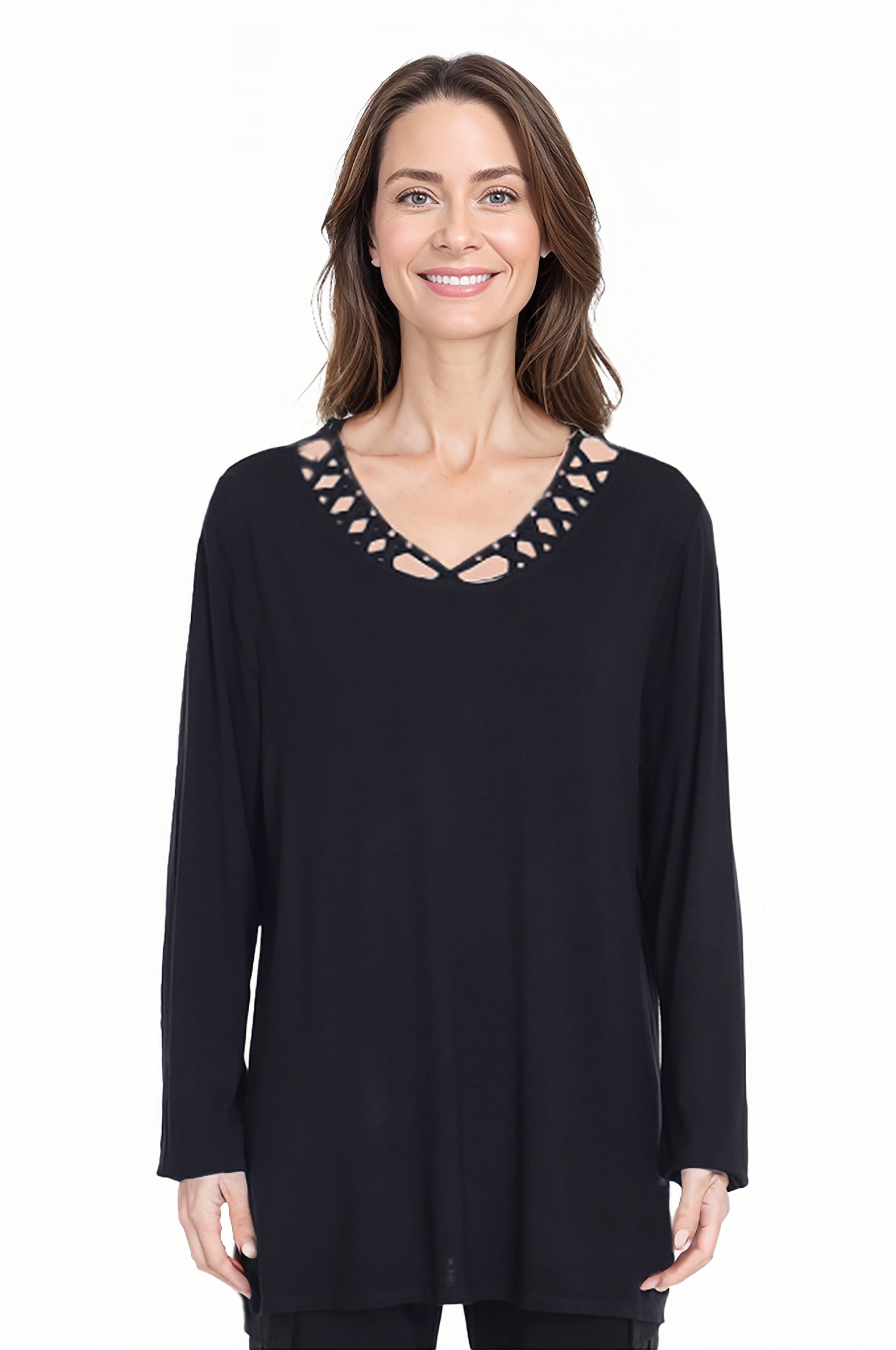 Polera Mujer Manga Larga Cuello Cruzado Negro