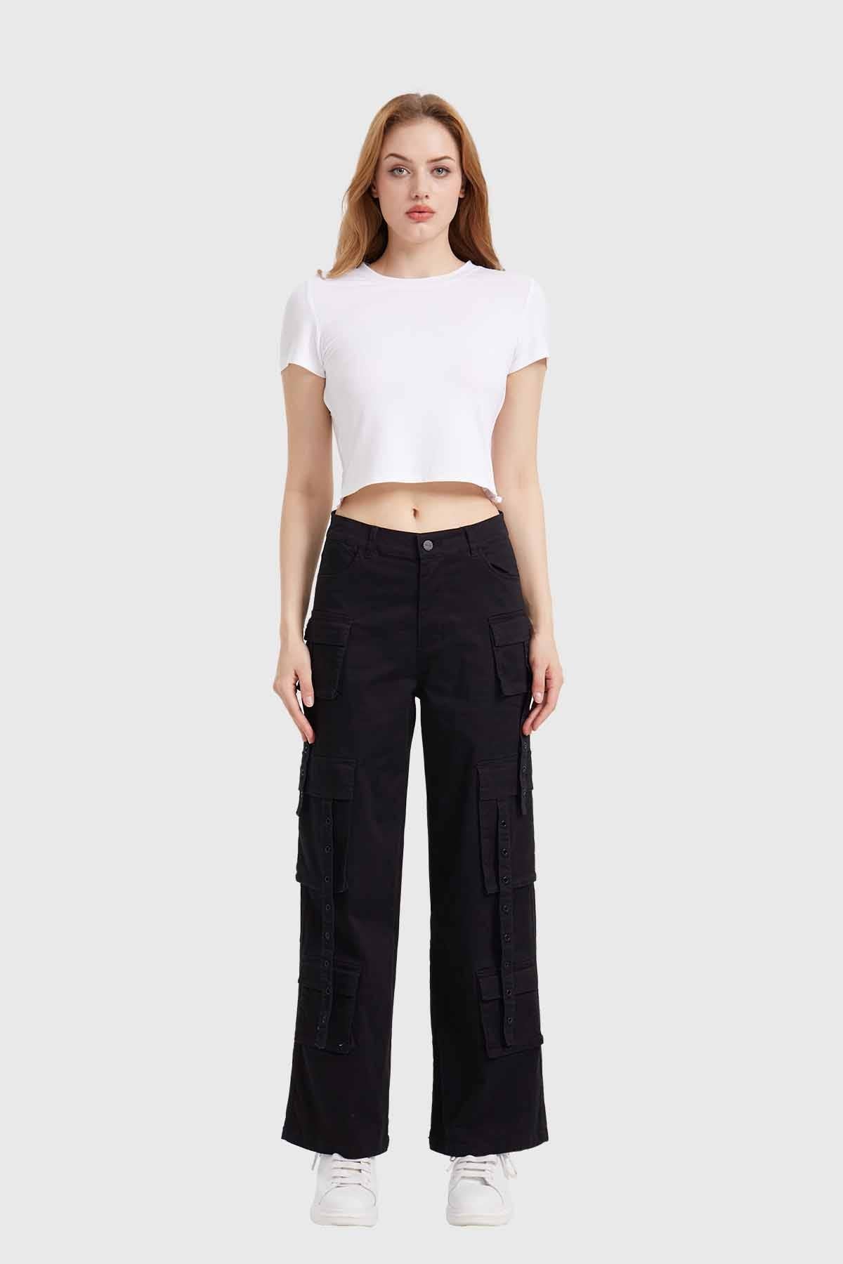 Pantalón Mujer Cargo Tiras Negro