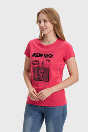 Polera Mujer Básica Print Magenta