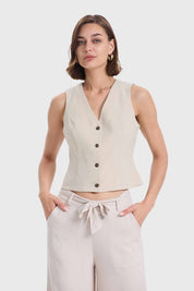Blazer Mujer Tipo Gillette Abotonado Arena
