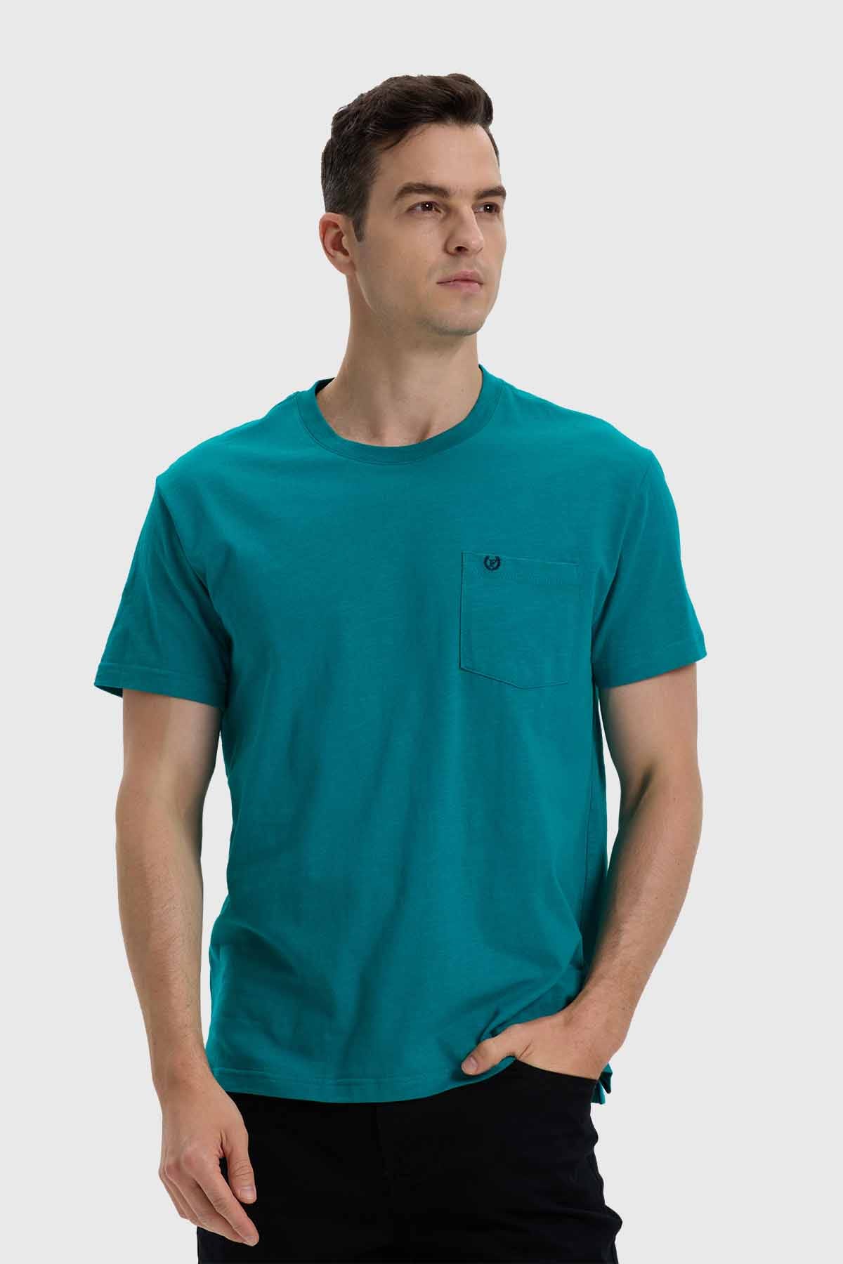 POLERA HOMBRE CON BOLSILLO TURQUESA