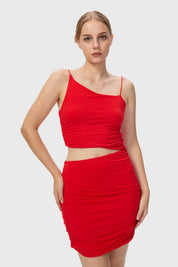 Vestido Mujer Asimétrico Drape Rojo