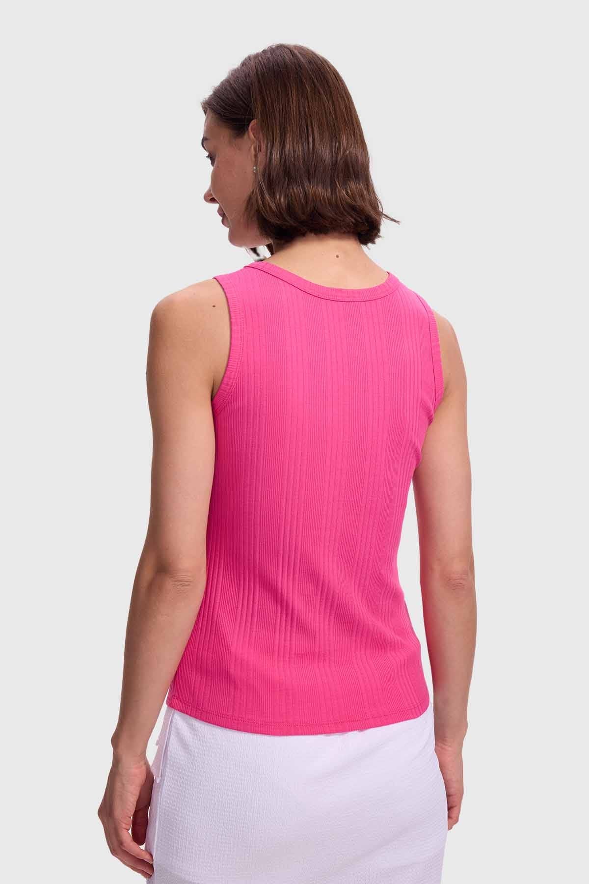 Polera Mujer Rib Rayas Y Fucsia