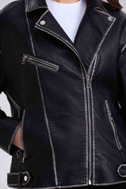 Chaqueta Mujer Biker Efecto Cuero Negro