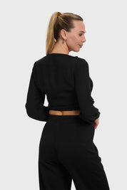 Blusa Mujer Manga Globo Negro