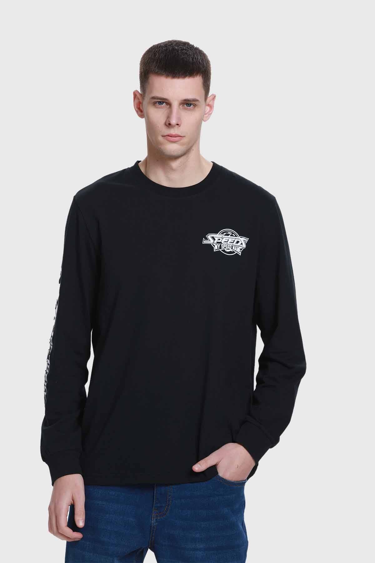 Polera Hombre Print Manga Negro