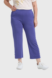 Pantalón Buzo Mujer Detalle Ojetillo Azul