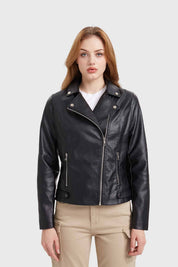 Chaqueta Mujer Biker Efecto Cuero Negro
