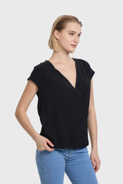 Blusa Mujer Manga Caída Escote Cruz Negro
