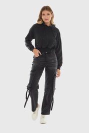 Polerón Mujer Crop Deslavado Negro