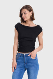Polera Mujer Bardot Text Negro