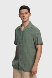 Camisa Hombre Textura Guayabera Verde