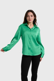 Blusa Mujer Satinada Abotonada Verde