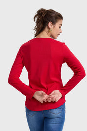 Polera Mujer Pata Botón Rib Rojo