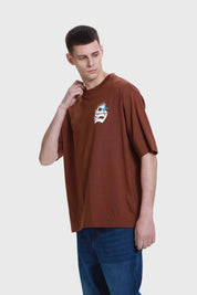 Polera Hombre Doble Print Texto Chocolate
