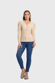 Polera Mujer Rib Pata Botón Beige