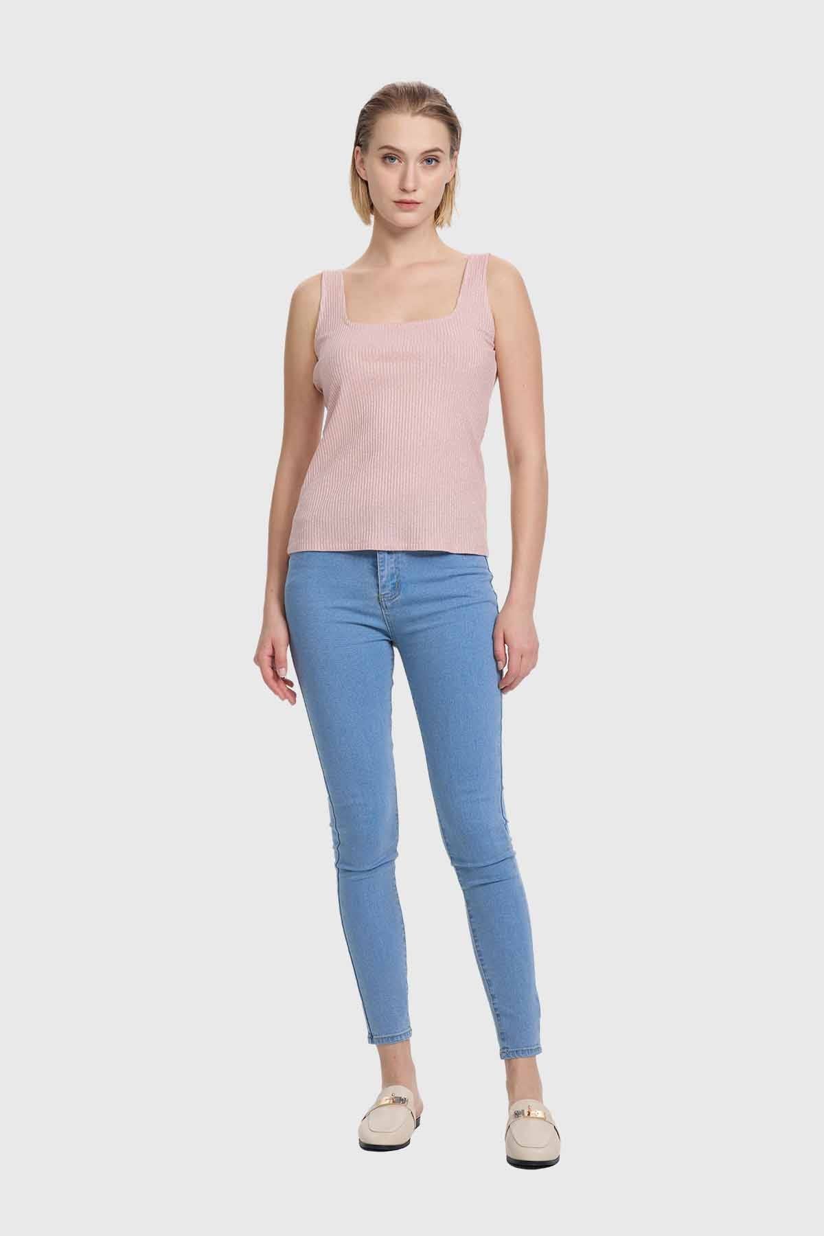 Polera Mujer Pabilo Escote Cuadrado Rosado