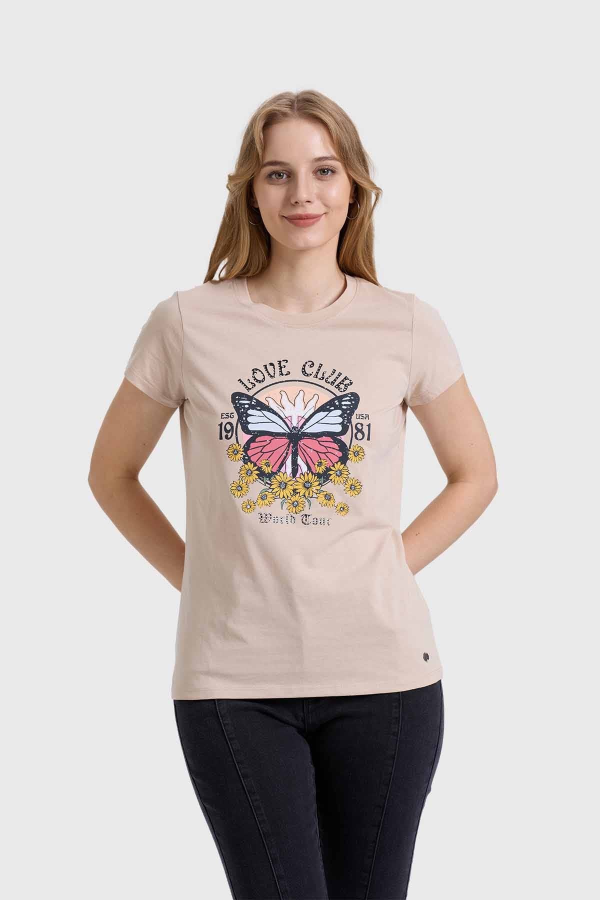 POLERA MUJER BÁSICA PRINT BEIGE