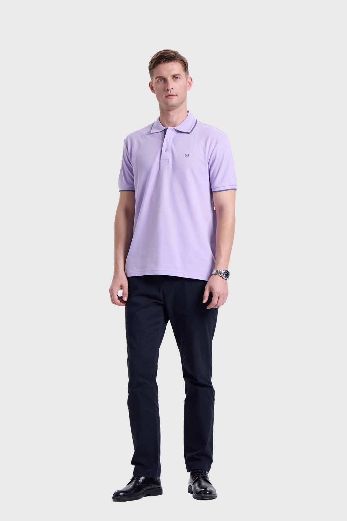 Polera Hombre Piqué Básica Lila
