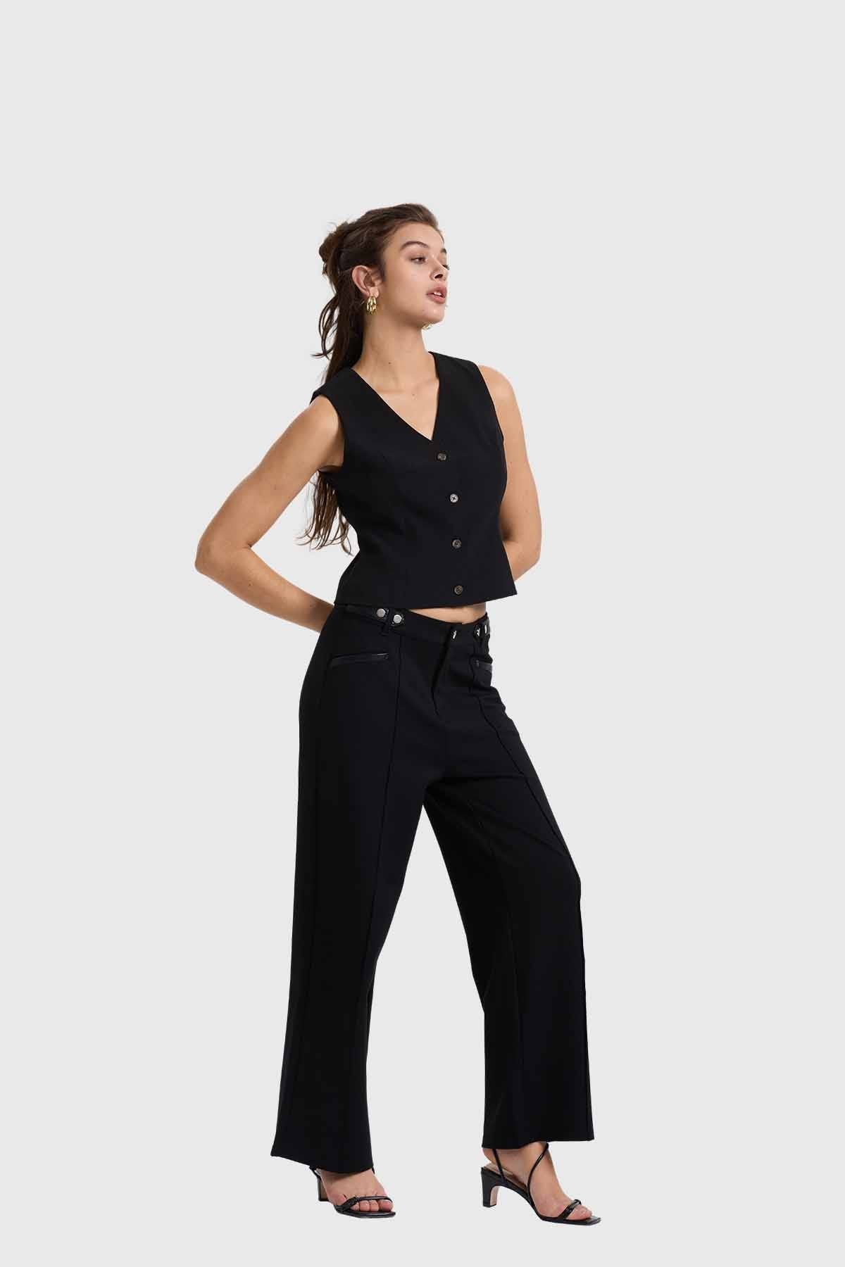 Pantalón Mujer Sastrero Tiro Alto Negro