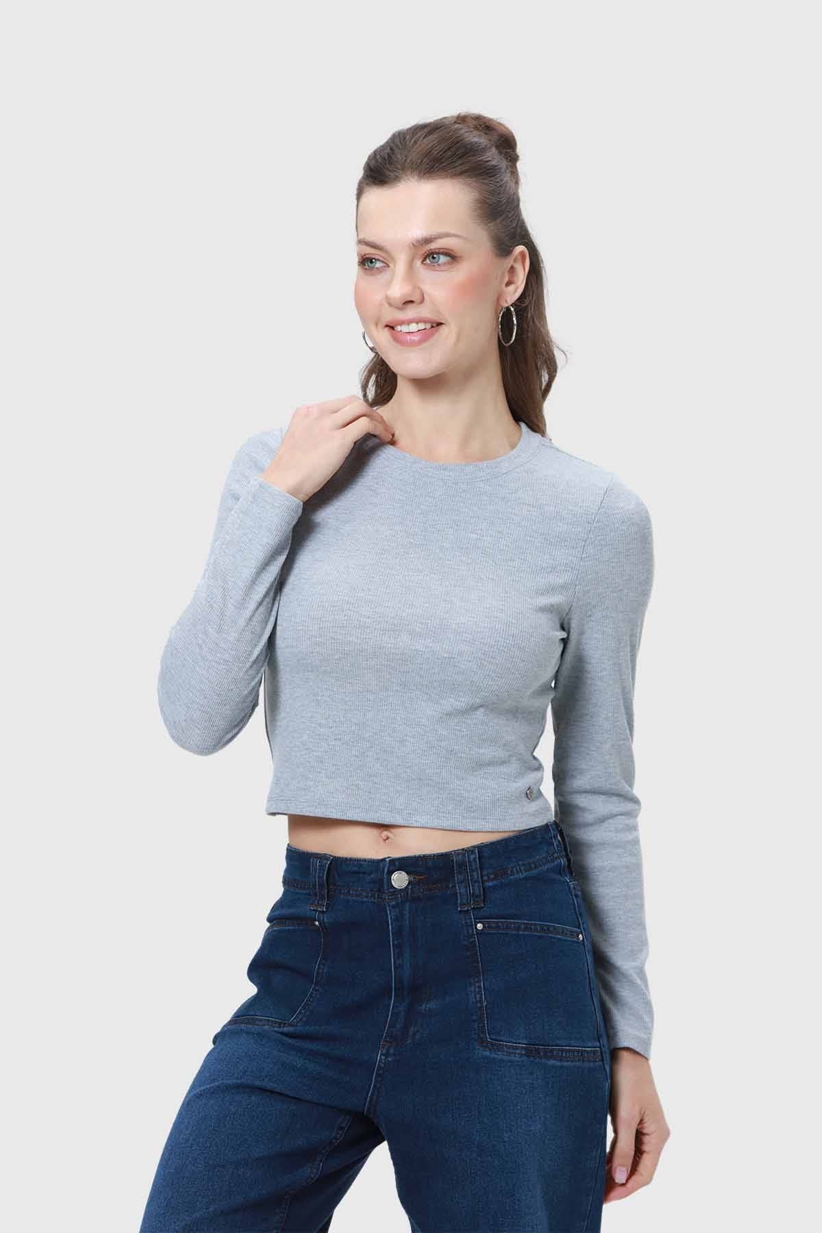 Polera Mujer Rib Gris