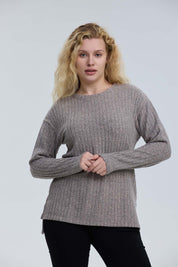 Polera Mujer Manga Larga Rib Beige
