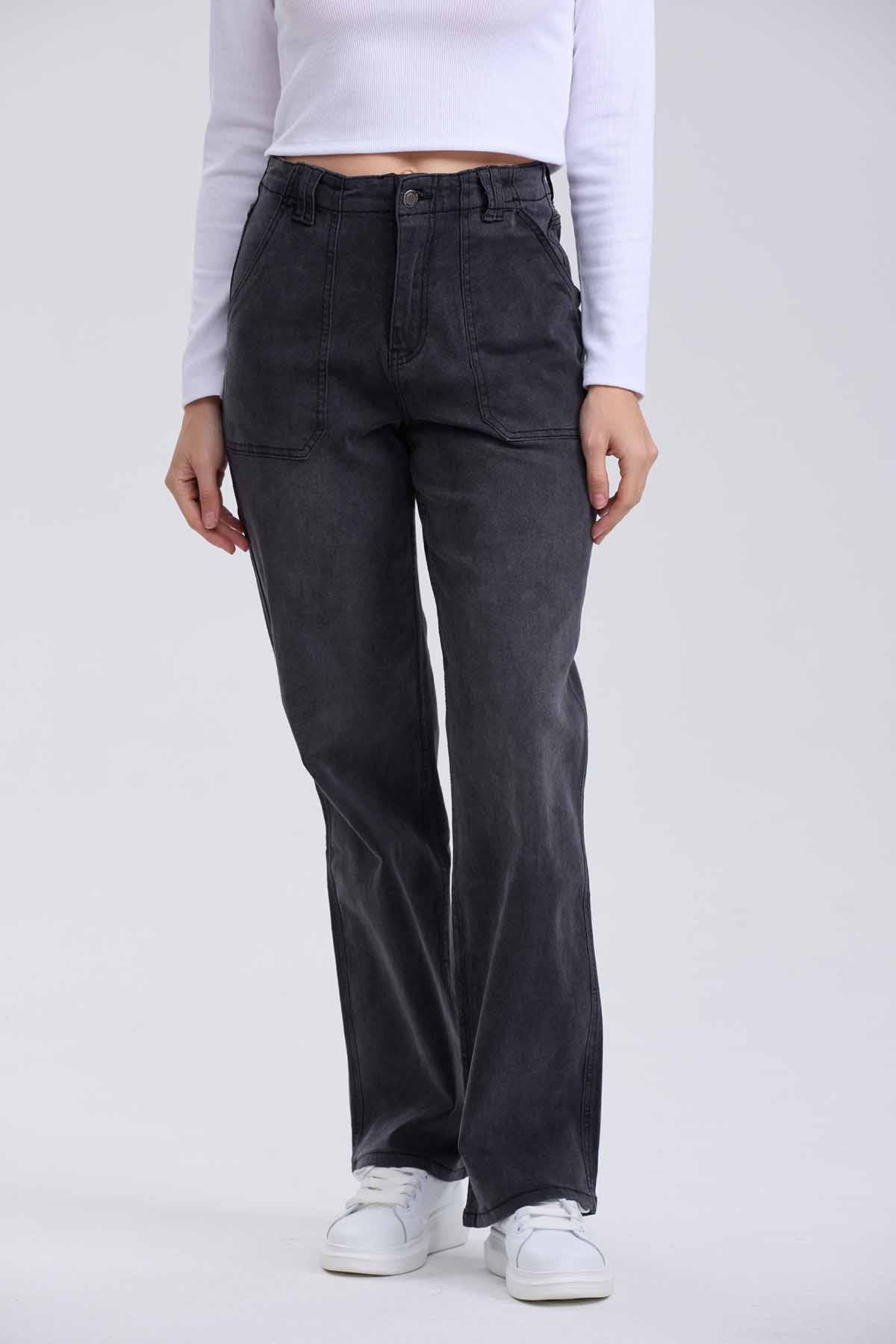 Jeans Mujer Recto Cargo Gris