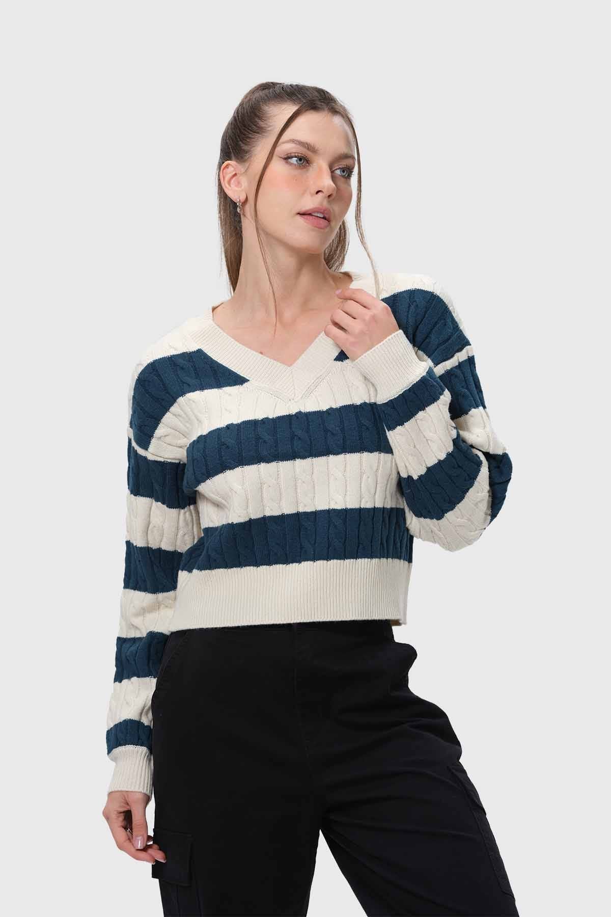 Sweater Mujer Rayas Verde