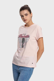 Polera Mujer Básica Print Palo Rosa