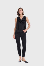 Blusa Mujer Drapeado Satinada Negro