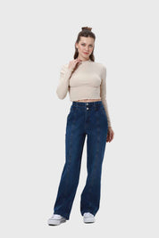 Jeans Mujer Linea Media Calce Recto Azul