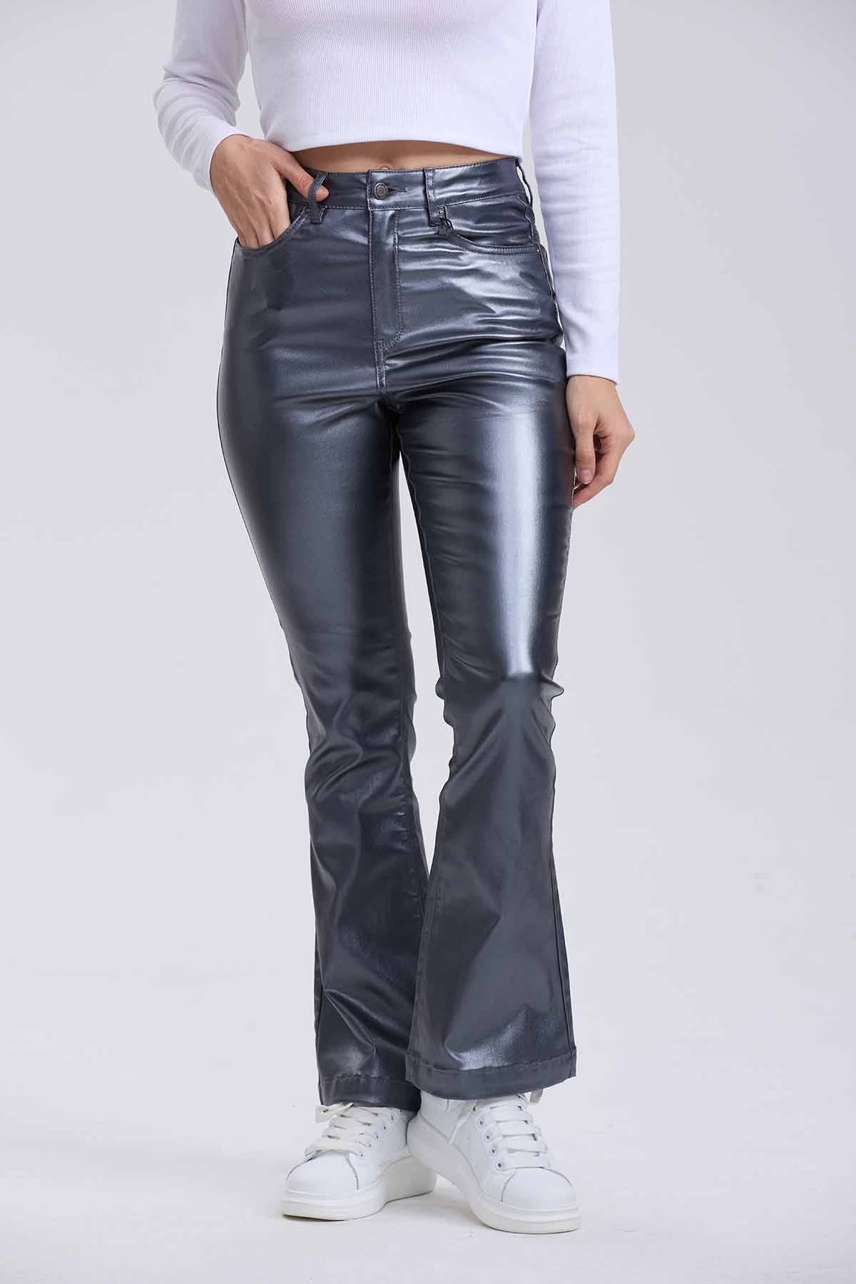 Jeans Mujer Flare Engomado Gris