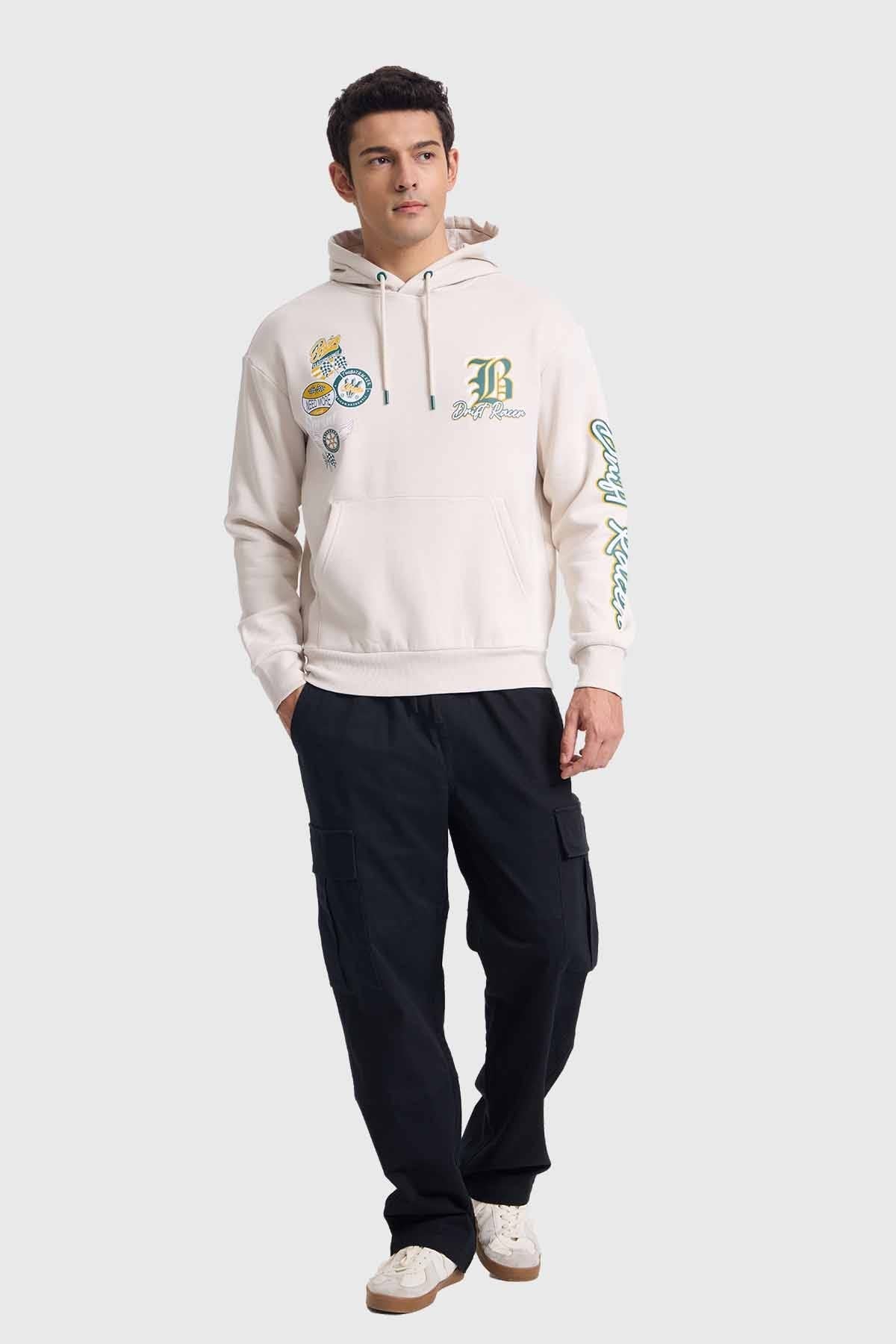 Polerón Hombre Hoodie Print Beige