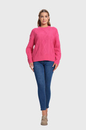 Sweater Mujer Trenzado Fucsia