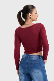 Polera Mujer Recogido Lateral Burdeo