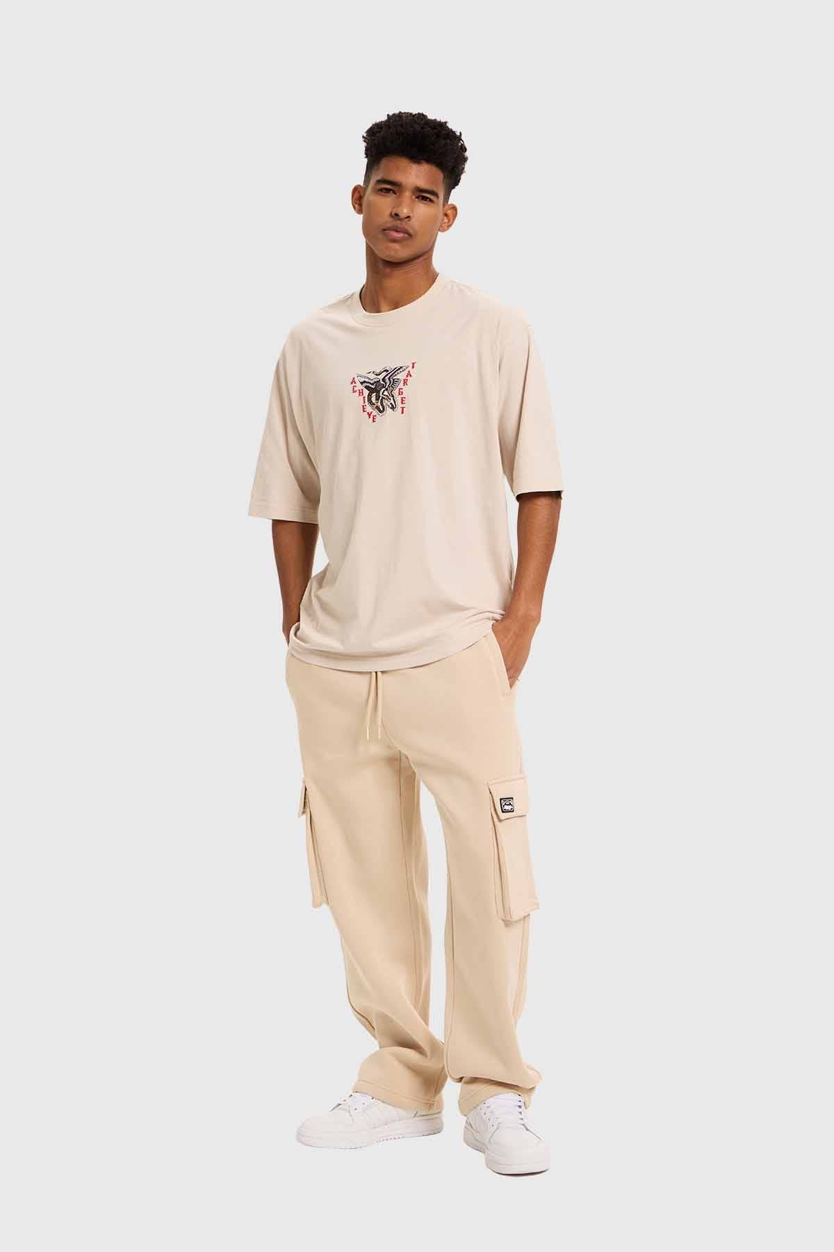 Polera Hombre Doble Print Beige