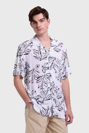 Camisa Hombre Print Tropical Blanco