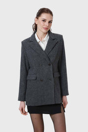 ABRIGO MUJER TWEED CRUZADO GRIS