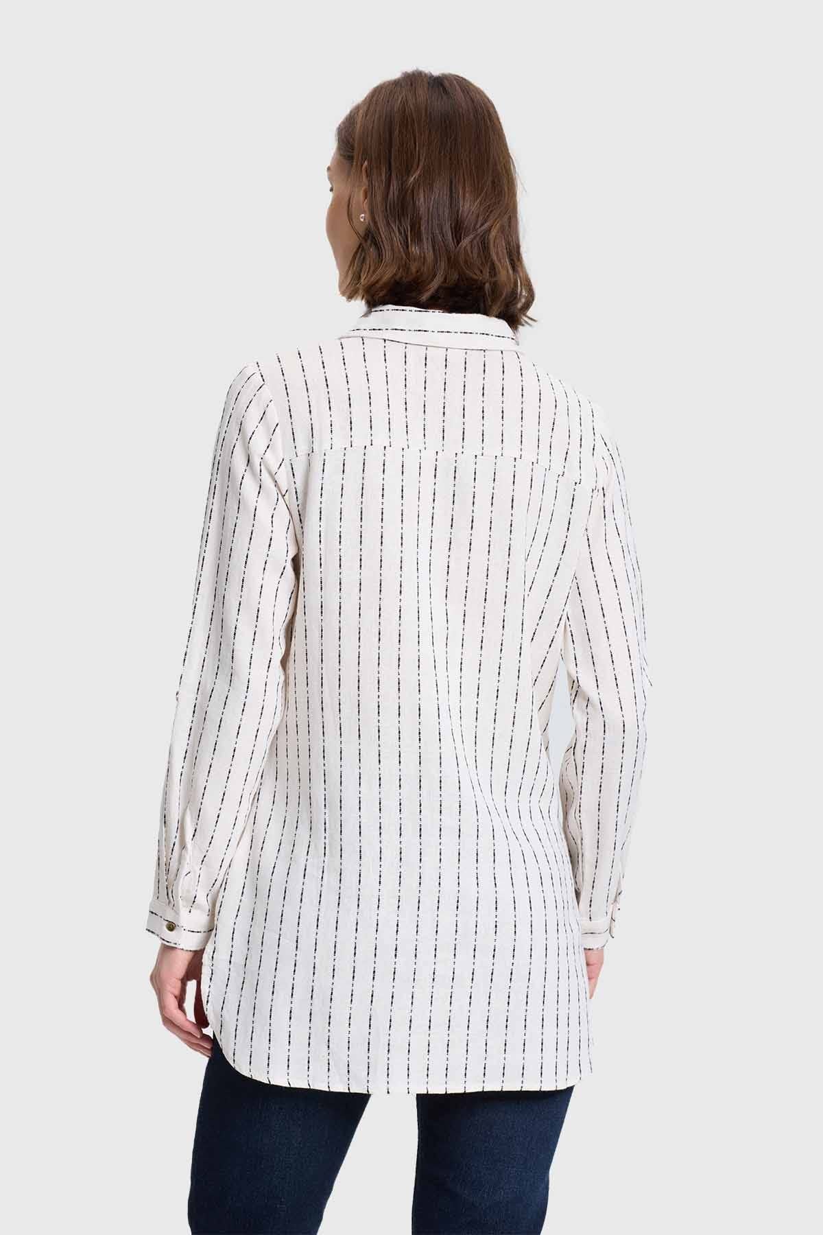 Blusa Mujer Lino Abotonada Crudo