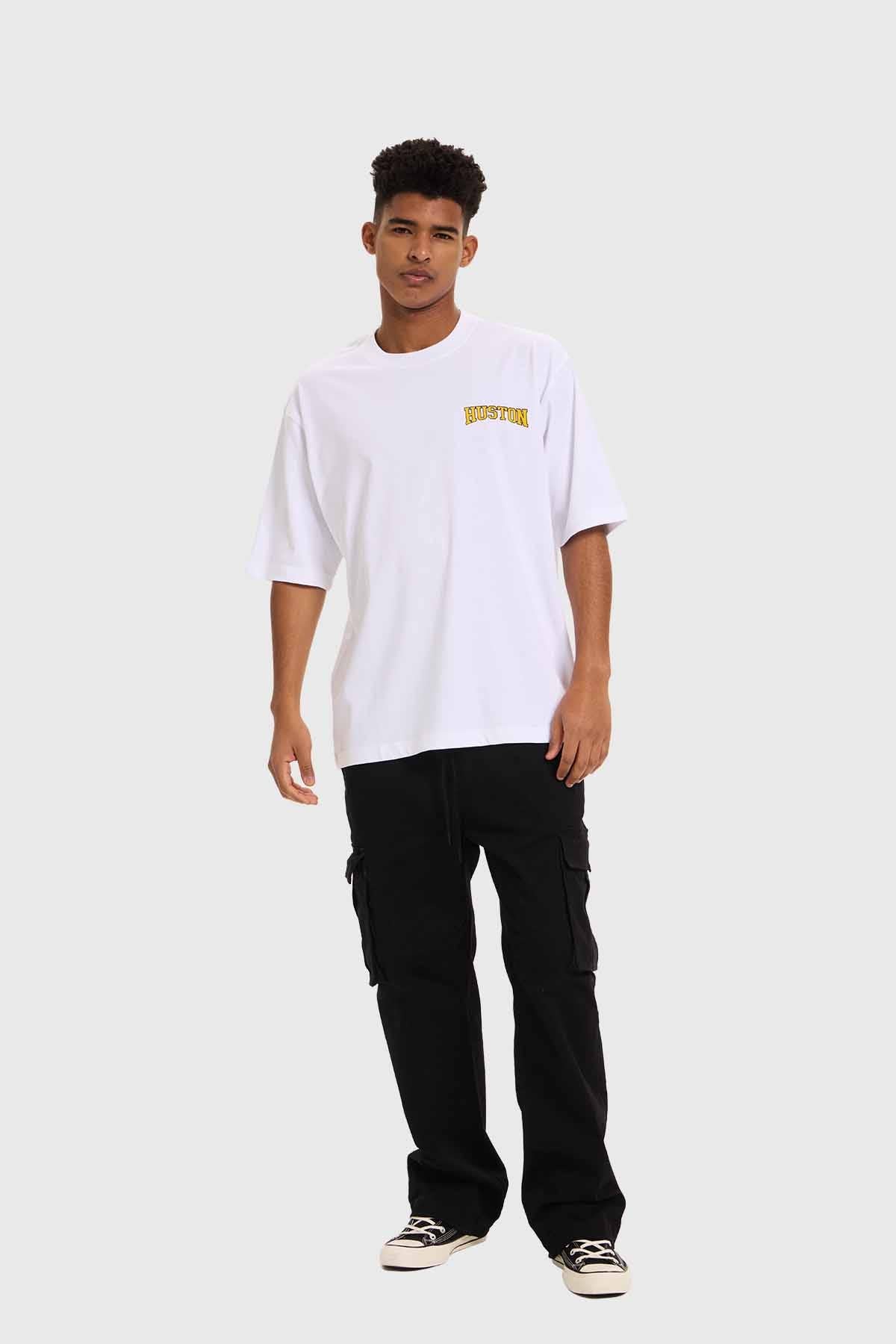 Polera Hombre Print Flamas Blanco
