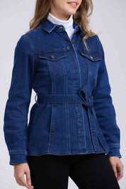 Chaqueta Mujer Denim Cinturón Azul
