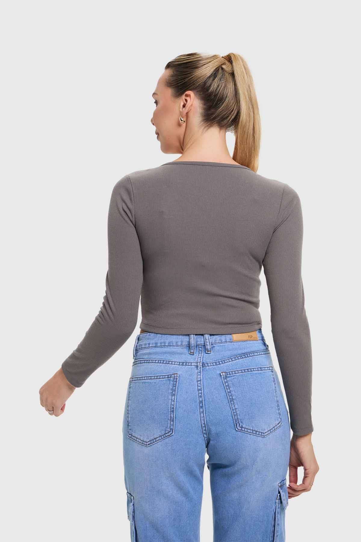Polera Mujer Amarras Escote Gris