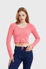 Polera Mujer Canalé Recogido Coral