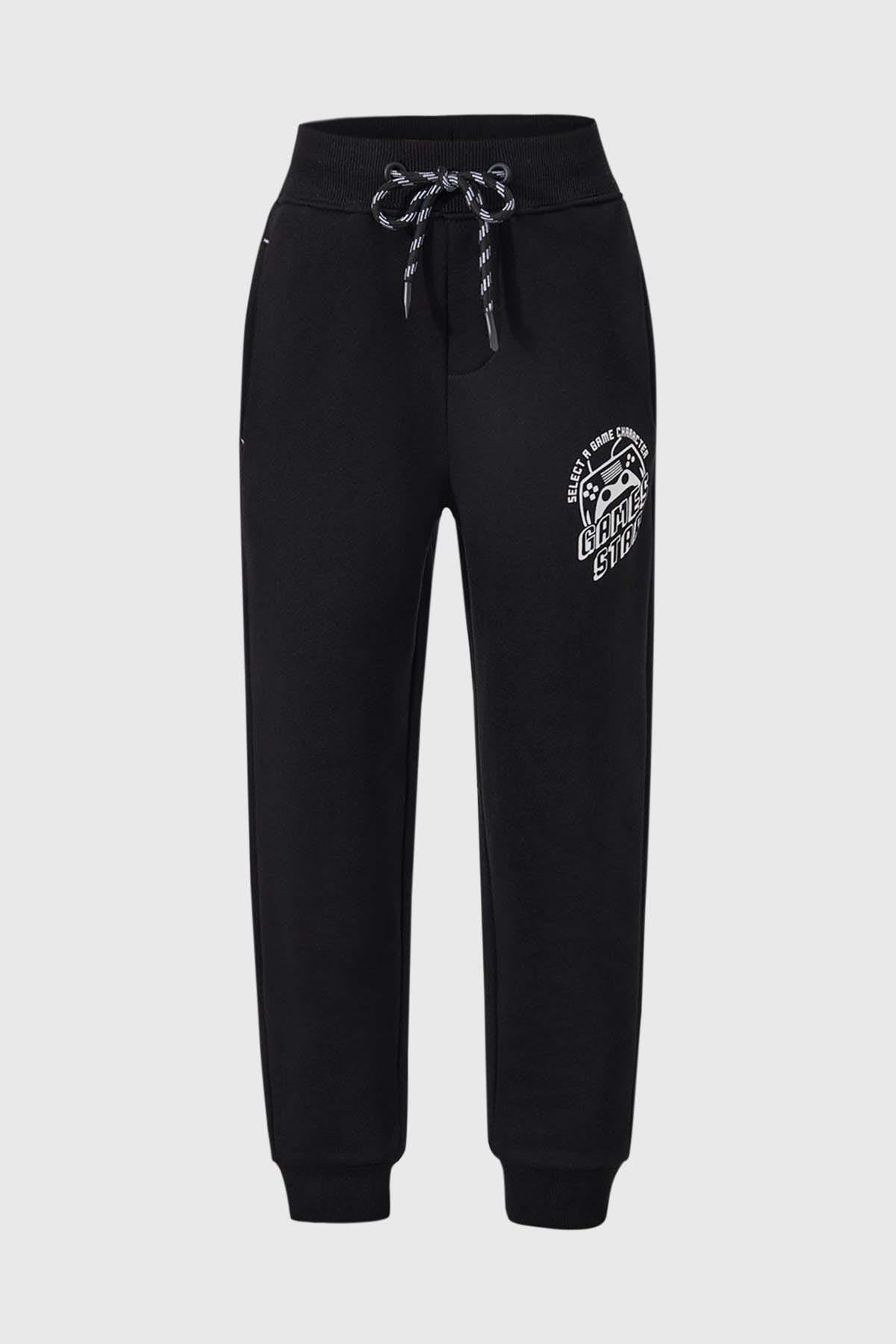 Pantalón Buzo Niño Jogger Print Negro