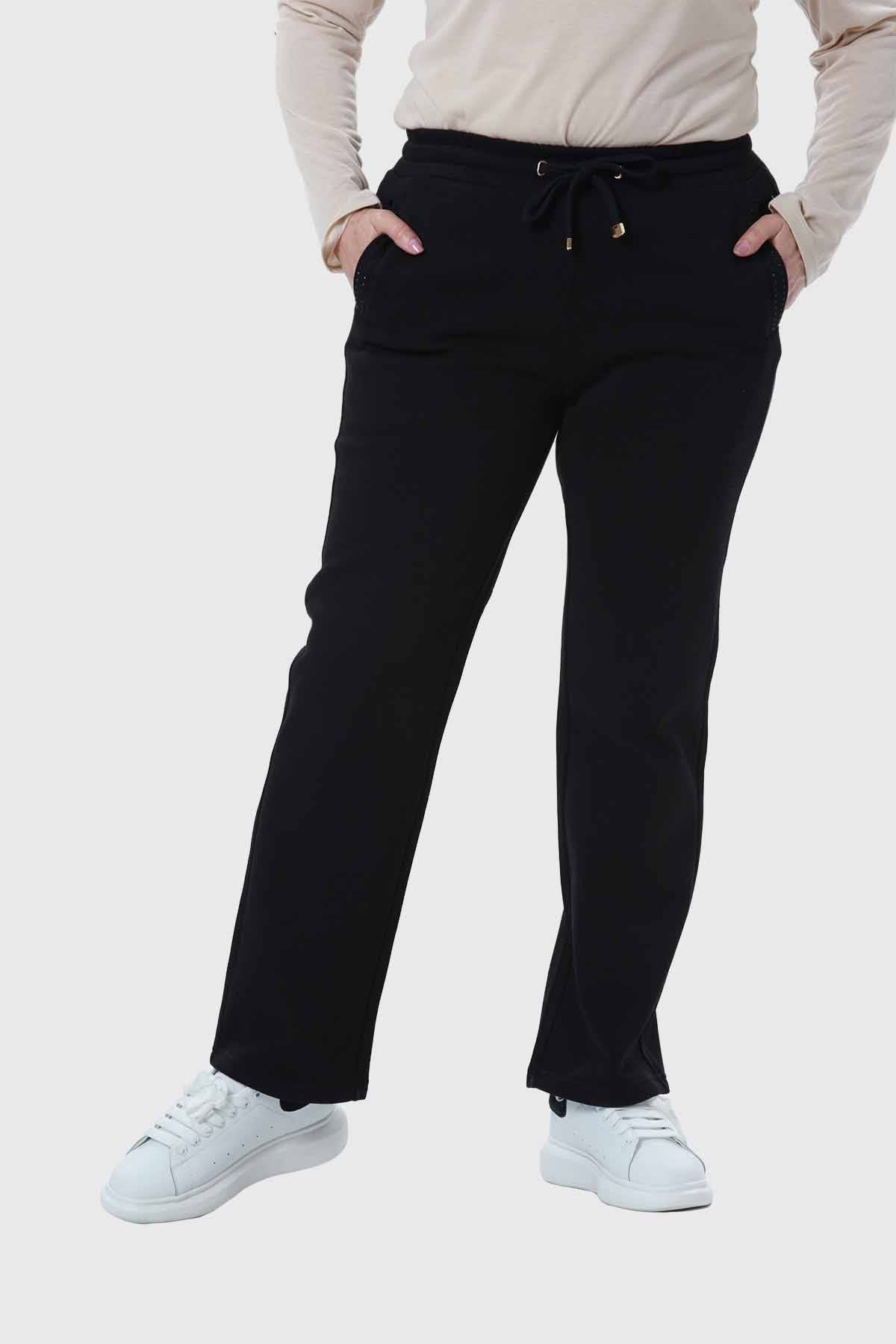 Pantalón Buzo Mujer Con Cordón Y Bolsillo Negro