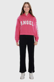 Polerón Niña Crop Con Print Fucsia