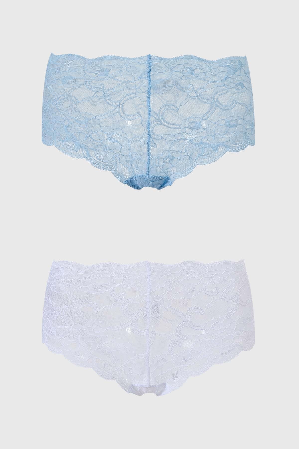 Calzón Mujer Pantaleta Bipack Encaje Celeste