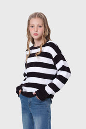 Sweater Niña Rayas Negro